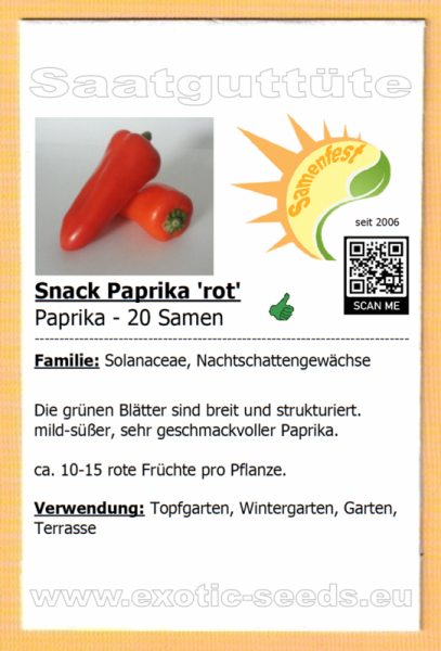 Paprika * Snack Paprika rot * 20 Samen